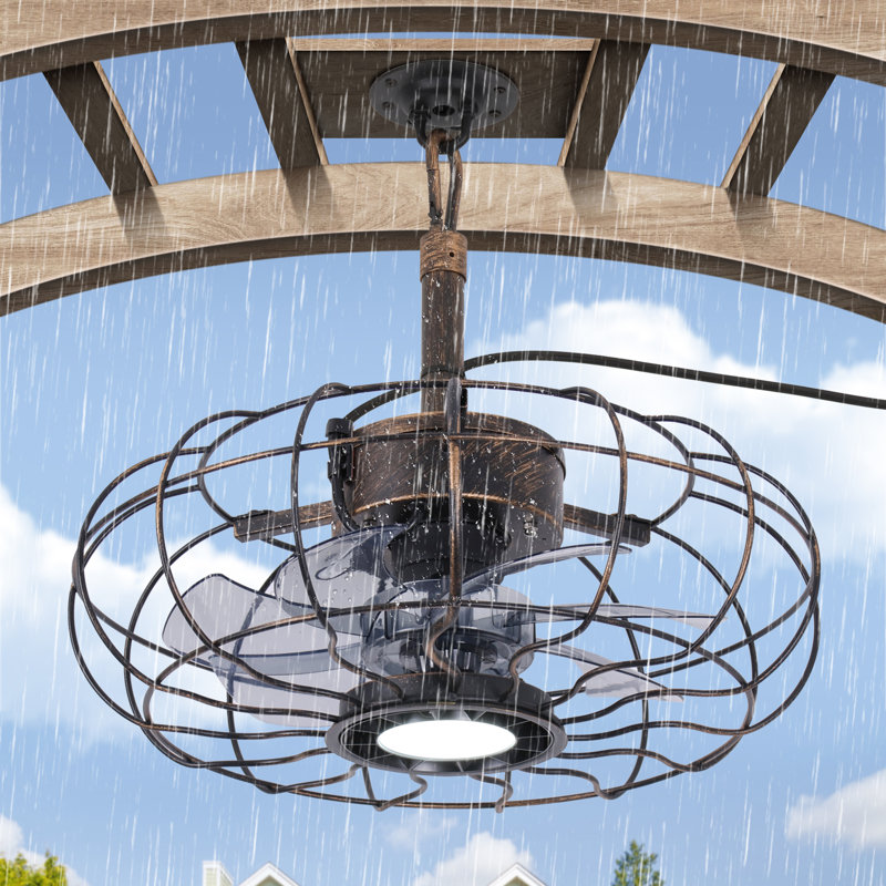 Ventilateur de plafond suspendu de 15 pouces à suspendre en plein air avec lumière DEL, télécommande et contrôle d'application, or brossé noir