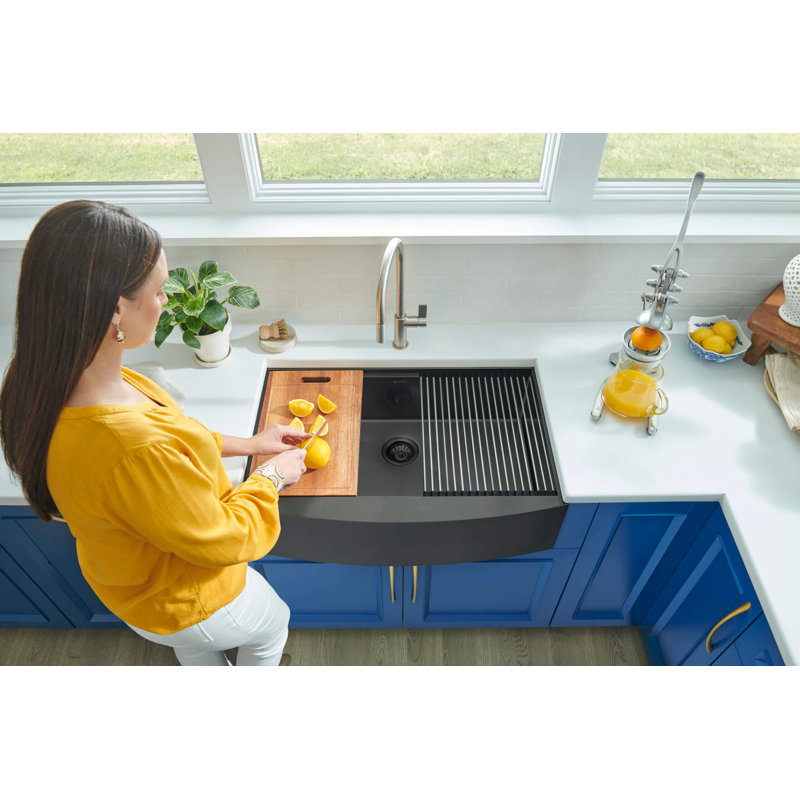 Ruvati 30" L x 22" W Farmhouse/Apron Kitchen Sink, Gunmetal Matte Black