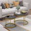 Ensemble de 2 tables basses gigognes de 70 cm (27,6 po), table basse ronde avec plateau en bois à motif de marbre et structure métallique robuste, tables d'appoint pour salon, chambre, balcon ou jardin (noir)