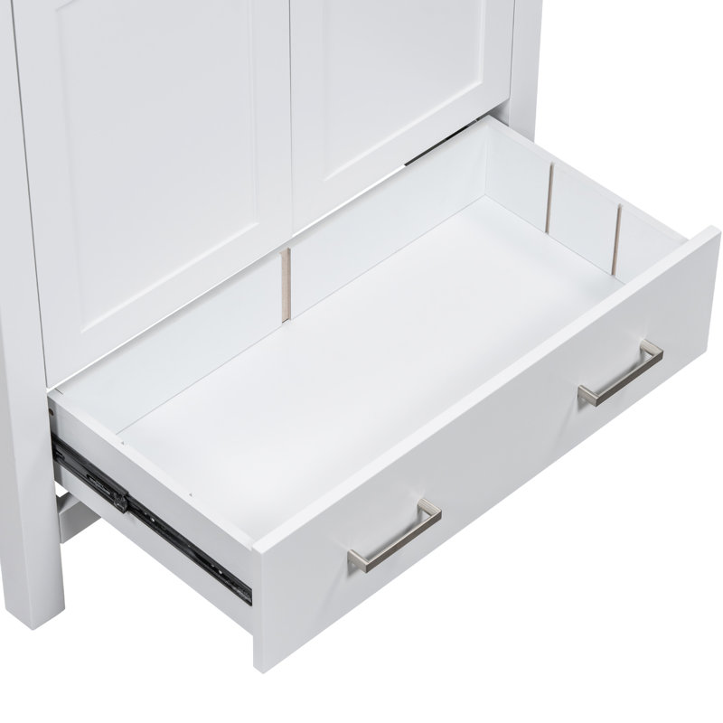 30" White Bathroom Storage Cabinet, Single Sink Vanity, Solid Wood Frame, 2 Doors And 1 Drawer, Soft Close Function, Stylish Furniture Vanity With Sink, Finish Construction, For A Relaxing