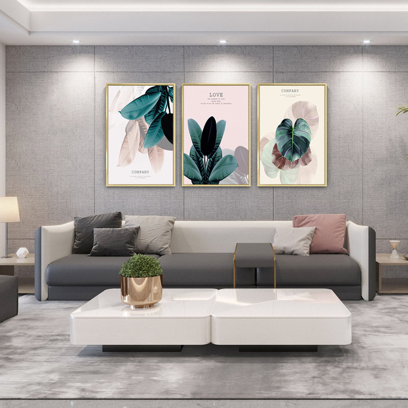 "Plants Aluminium", ensemble de 3 reproductions d'art encadrées sur toile 9, H 24,3 po x l 48,3 po x P 1,65 po, Doré