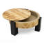Table basse 33 po ronde avec rangement en bois de ronce, table de cocktail à compartiments cachés organiques, table d'appoint centrale robuste à 3 pieds pour le salon, petit espace, ronce naturelle et noir