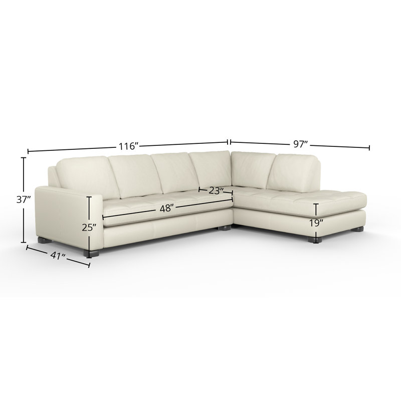 Brooklyn 100% Full Top Grain Leather Sectional, Fantasy Iceberg Genuine Leather, Right Hand Facing
