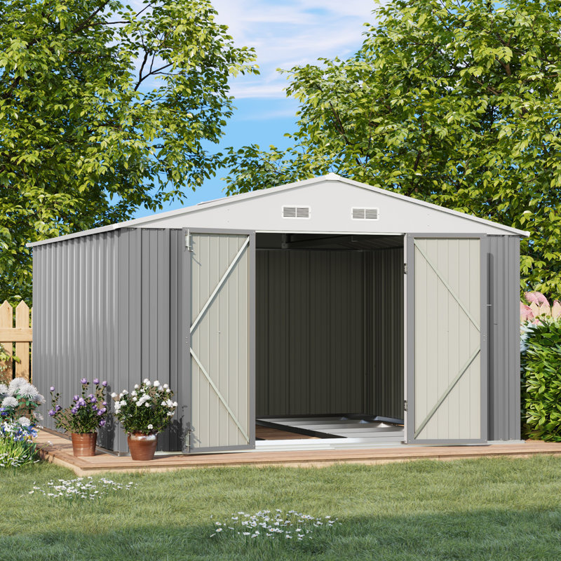 10 Ft. W X 10 Ft. D Metal Storage Shed with Frame, Grey