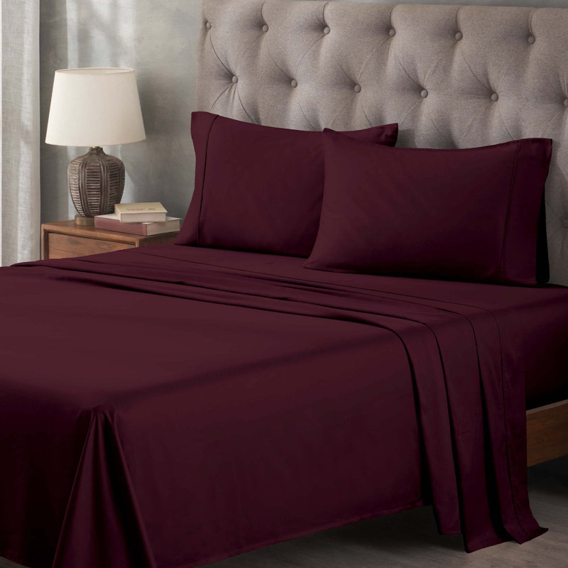 400 Thread Count Egyptian Cotton Blend Solid Deep Pocket Bed Sheet Set, Twin XL Sheet Set, Plum