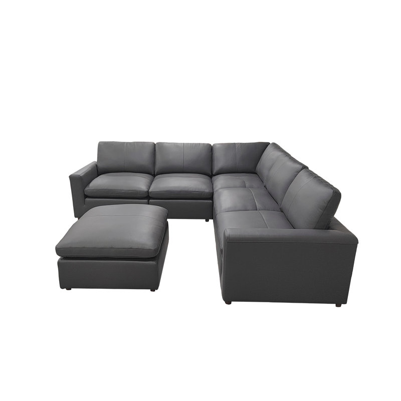 Rnabridgecruzchester Top-Grain Leather Large Seating Modular Sectional, Blue Gray