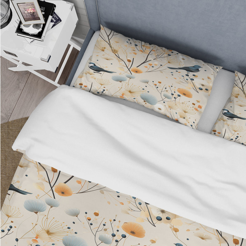 Ensemble de housse de couette oiseau de jardin japonais, Housse de couette pour très grand lit et 2 très