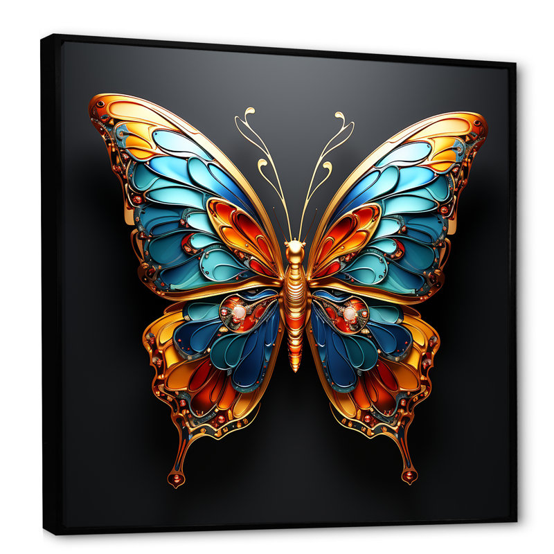 «Butterfly Expressionist Freedom I», art mural sur toile, Cadre flottant noir, H 36 po x l 36 po