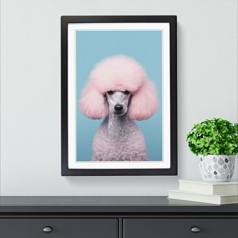 Poodle Minimalism No.2 - Single Picture Frame Print on Wood, 64cm H x 46cm W x 2cm D, Black