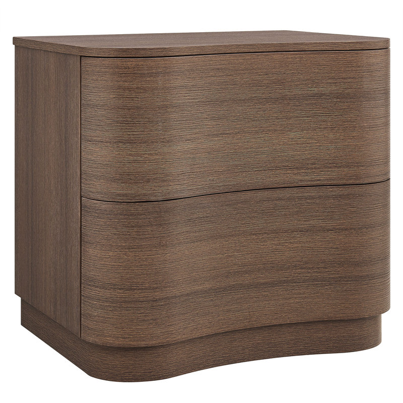 Mirae 2-Drawer Curved Nightstand, Brushed Brown Oak