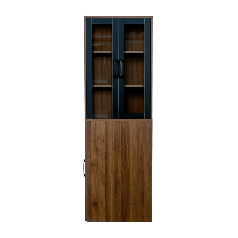 H 70,88 po, vitrine, tablette à 4 niveaux, portes en verre, bureau, salle à manger, armoire H multifonctionnelle avec 2 portes pour le salon et le garde-manger