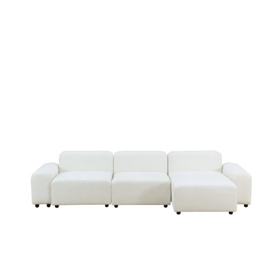Amram 127.5" 4-Piece White Microfiber L-Shaped Minimalistic Cloud Sectional Sofa Set