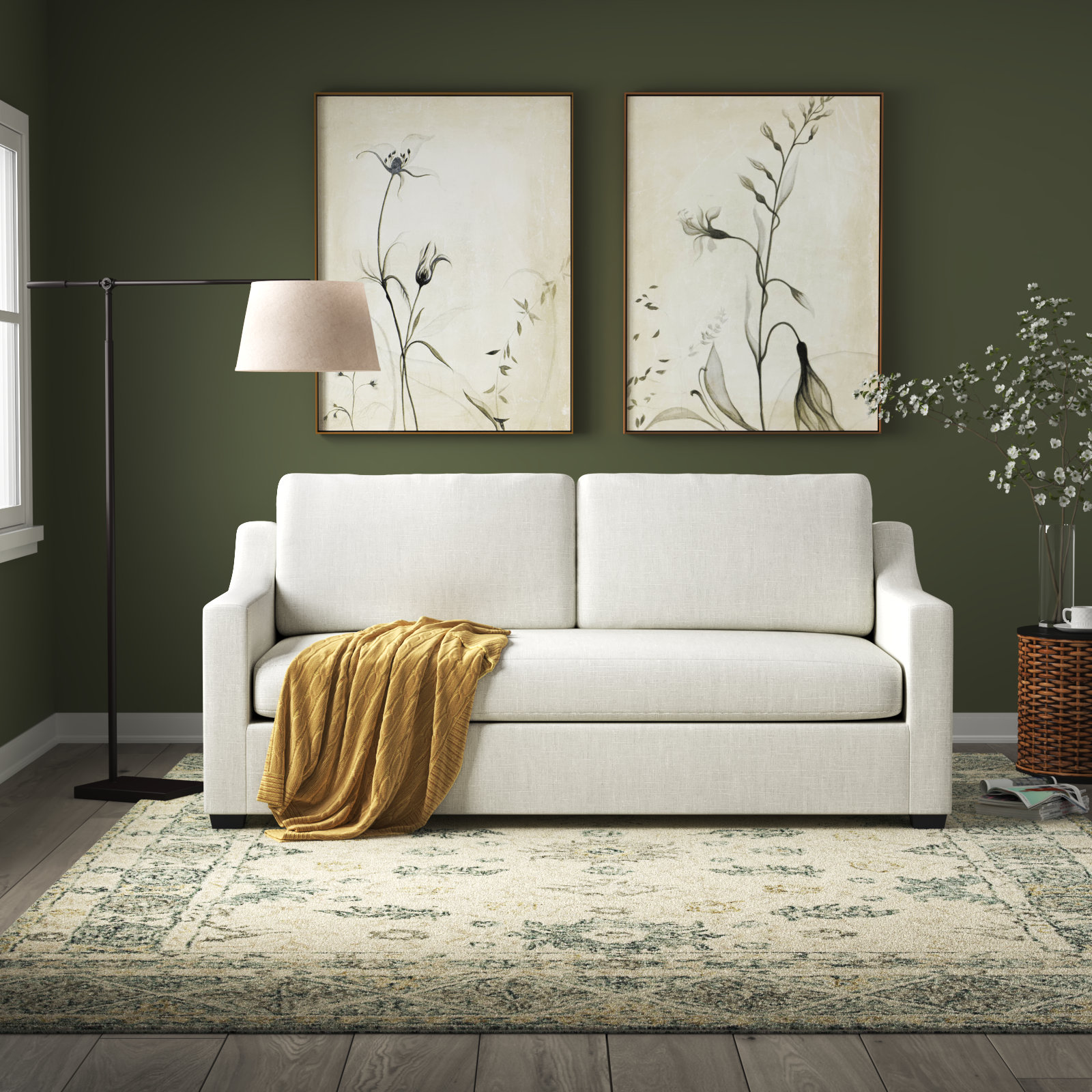 Cranbrook 88'' Upholstered Sofa, Lena Off White Performance Linen Blend