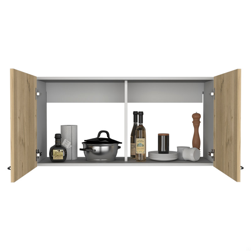 Armoire murale, deux tablettes, porte double, Brun / Blanc