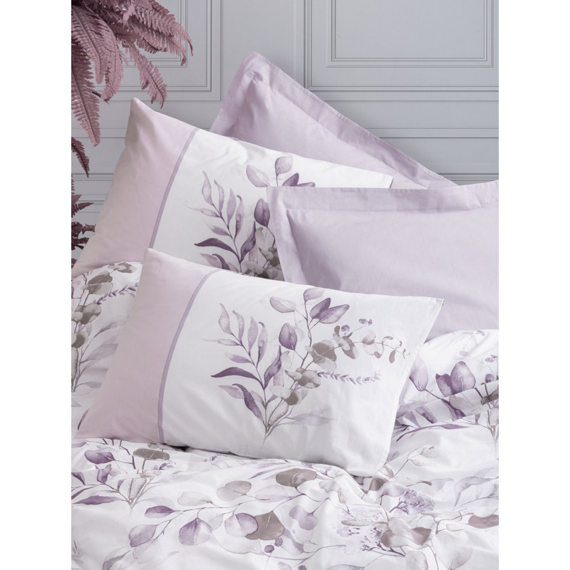 Luxurious XXL Quilt Cover Set, 100% Cotton Ranforce, 61 x 87 Duvet Cover & 31 x 31 Pillowcase | Pigment Printed, Machine Washable, 145 Thread Count, Button Closure | Elegant Lilac & White Design for Comfortable Sleep
