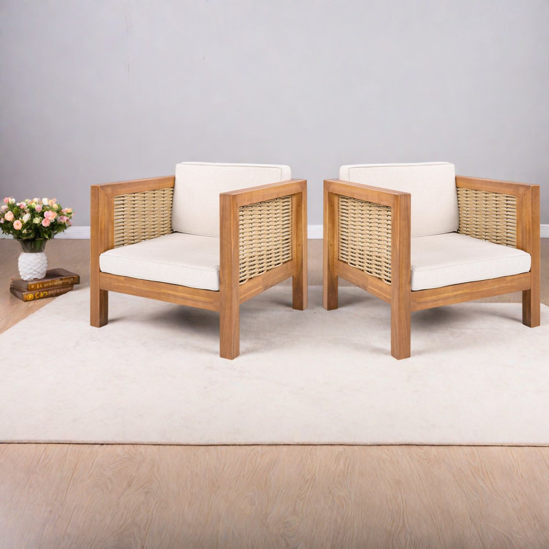 Chaises d'appoint durables, bois d'acacia et osier, charme rustique pour les patios