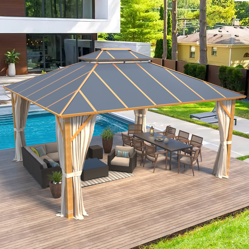 Pavillon de jardin permanent en métal P 12 pi Florence, Gris foncé