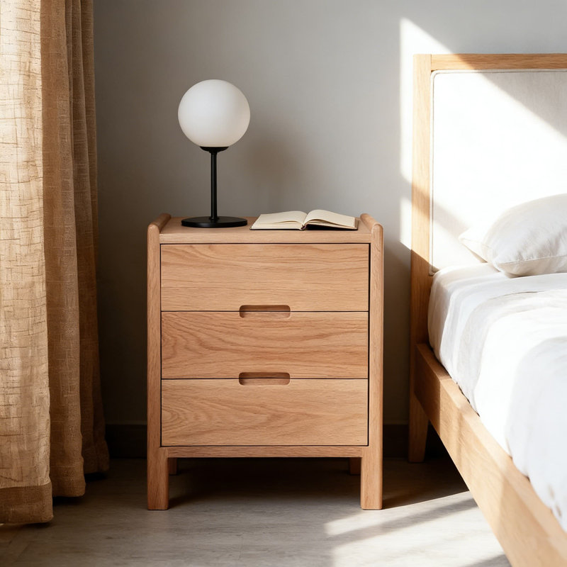 Solid Wood Nightstand With 3 Drawers, Modern Bedside Table With Reversible Handles, Rustic Oak End Table For Bedroom Storage