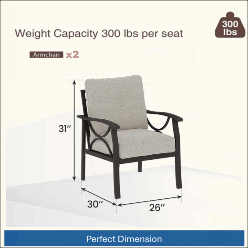 Ensemble de 2 fauteuils en mÃ©tal rÃ©sistants aux intempÃ©ries avec coussins, Beige, Noir