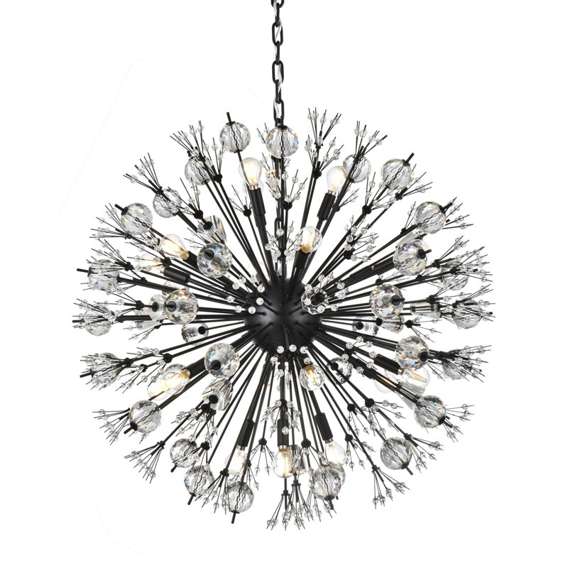 Étoile de cristal ronde Vera de 32 po Hudspeth en chrome, Noir