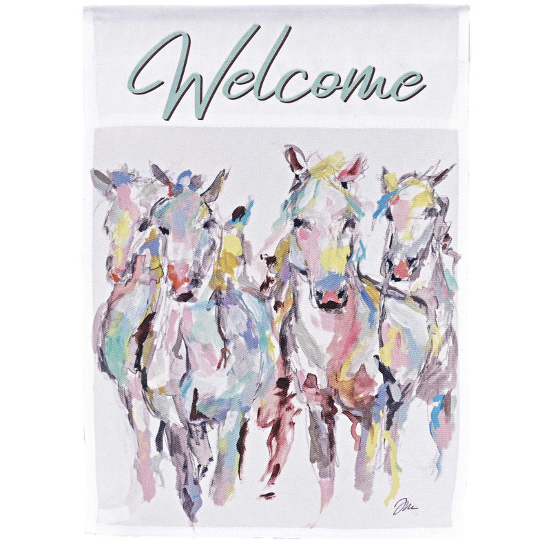 Drapeau de jardin «Welcome Horses» 13 x 18