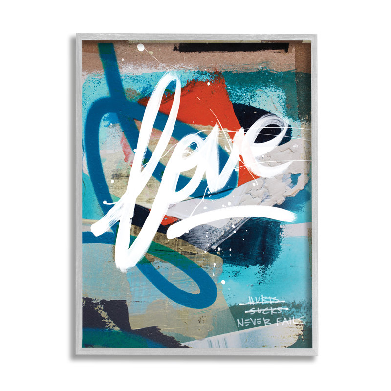 Motif graffiti textuel bleu urbain moderne, H 20 po x l 16 po, Estampe numérique Farmhouse