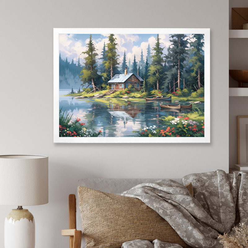 Rustic Refuge Lakehouse I sur impression sur toile, H 24 po x l 32 po x P 1 po, Cadre simple blanc