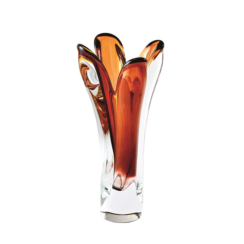 Iris Vase-Dark Amber-Sm, 12" H x 5.75" W x 5.75" D