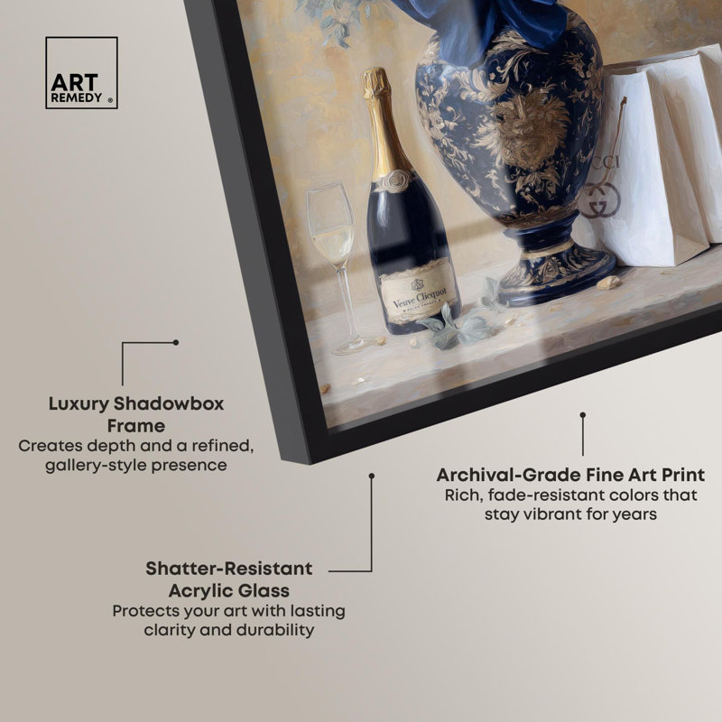 «Blue Floral Feathers Kitchen Decor Shadowbox» par Art Remedy, Noir, H 16 po x l 11 po