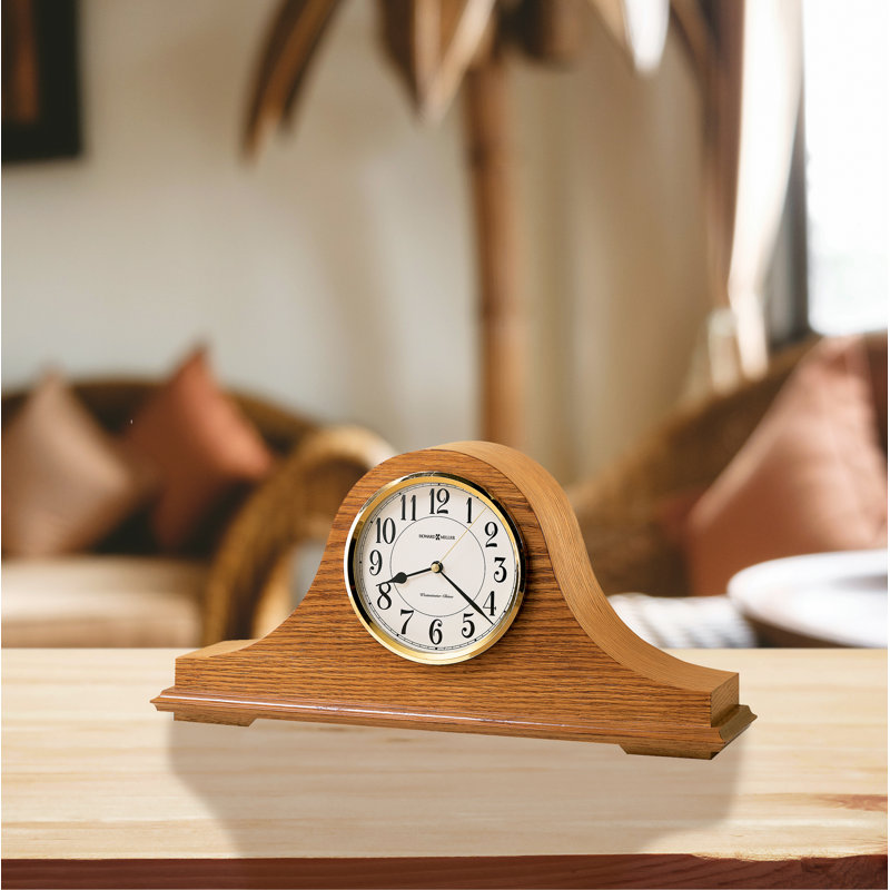 Traditional Analogue Quartz Movement / Crystal Tabletop Clock in Golden Oak/Polished Brass