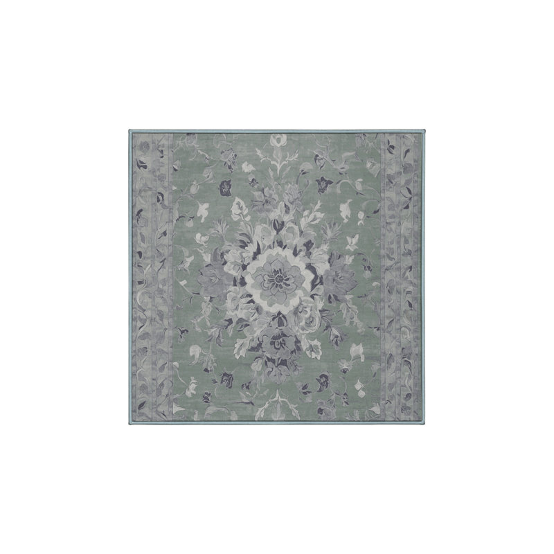 Machine Washable Blue Area Rug, Square 6'