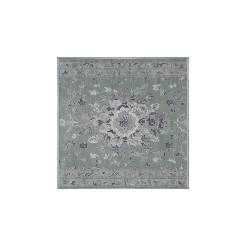 Tapis bleu soyeux et moelleux, Carré 6 pi