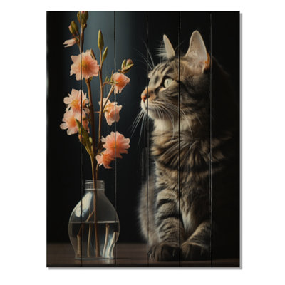 Cat Portrait III - Animals Print on Natural Pine Wood