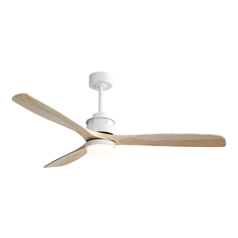 Ventilateur de plafond 60 po en noyer, télécommande sans bruit, éclairage 3 couleurs, bois naturel