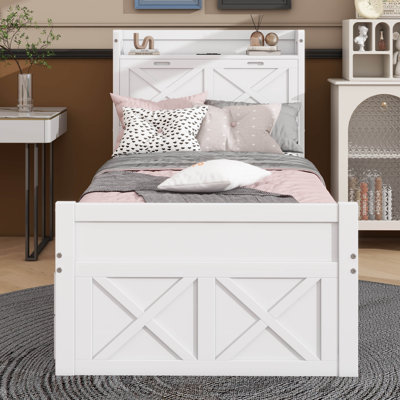 Lit plateforme en bois avec lit gigogne et rangement