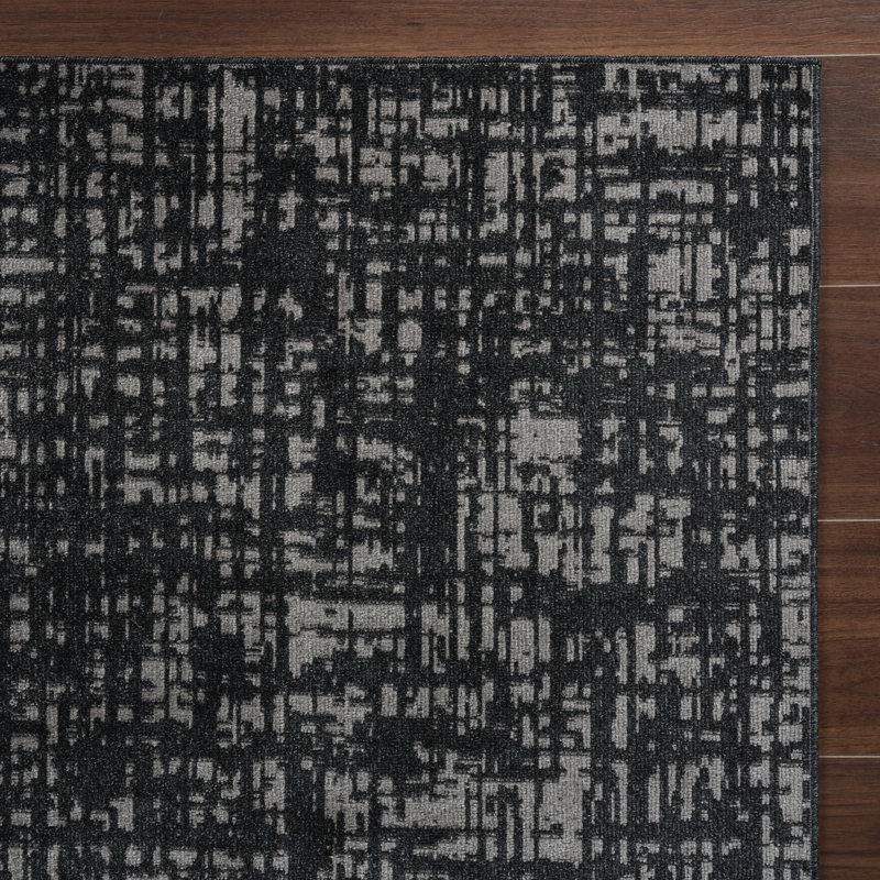 Machine Washable Frances Gray/Black Rug, Runner 2'2" x 8'
