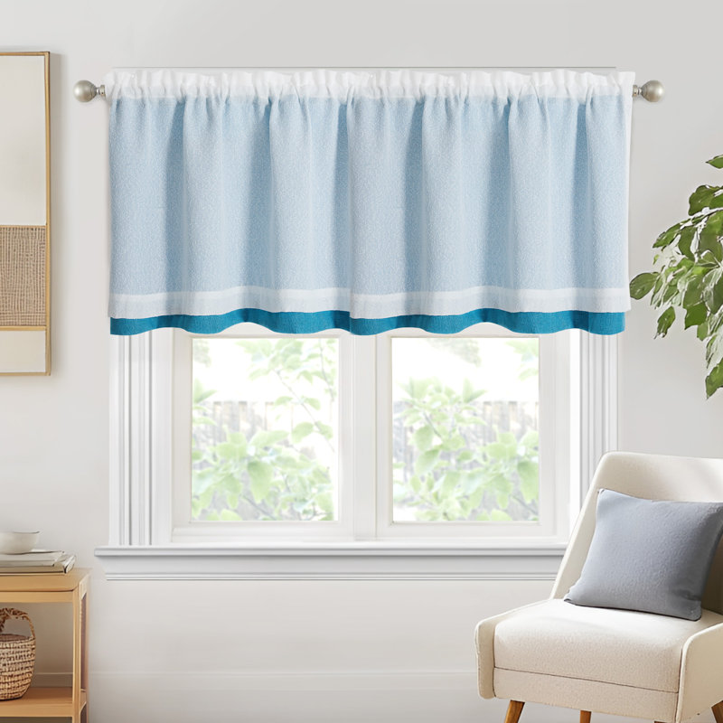 Double Layer Valance, Rustic Overlay Rod Pocket Window Valance (Set of 2), Sky Blue, 52" W x 19" L