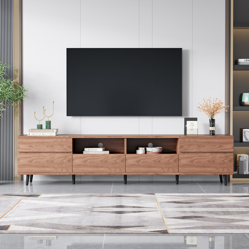 Modern TV Stand for TVs up to 85", Wood TV Console for Living Room with 6 Drawers, Walnut