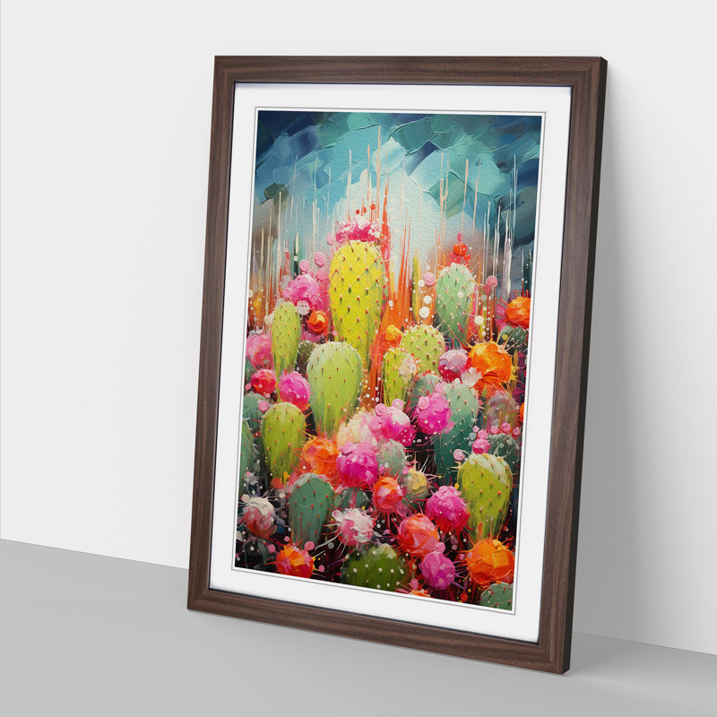 Cactus Action - Framed Print, 34cm H x 25cm W x 2cm D, Walnut Framed