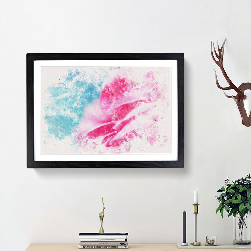 Pink Carnation on Blue - Picture Frame Painting Print, 36cm H x 48cm W x 2cm D, Black Framed