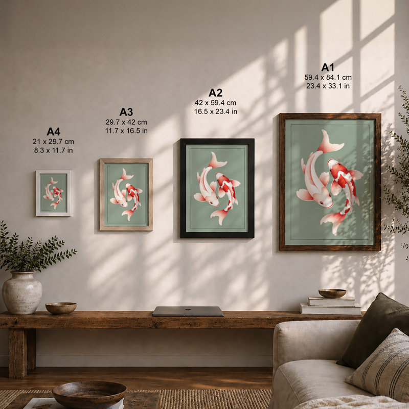 Koi Harmony Modern - Framed Print, Unframed, A1 - 84.1 x 59.4 cm