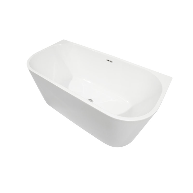 59” x 29.5” Freestanding Acrylic Soaking Bathtub, Stand Alone Back to Wall Bathroom Tub