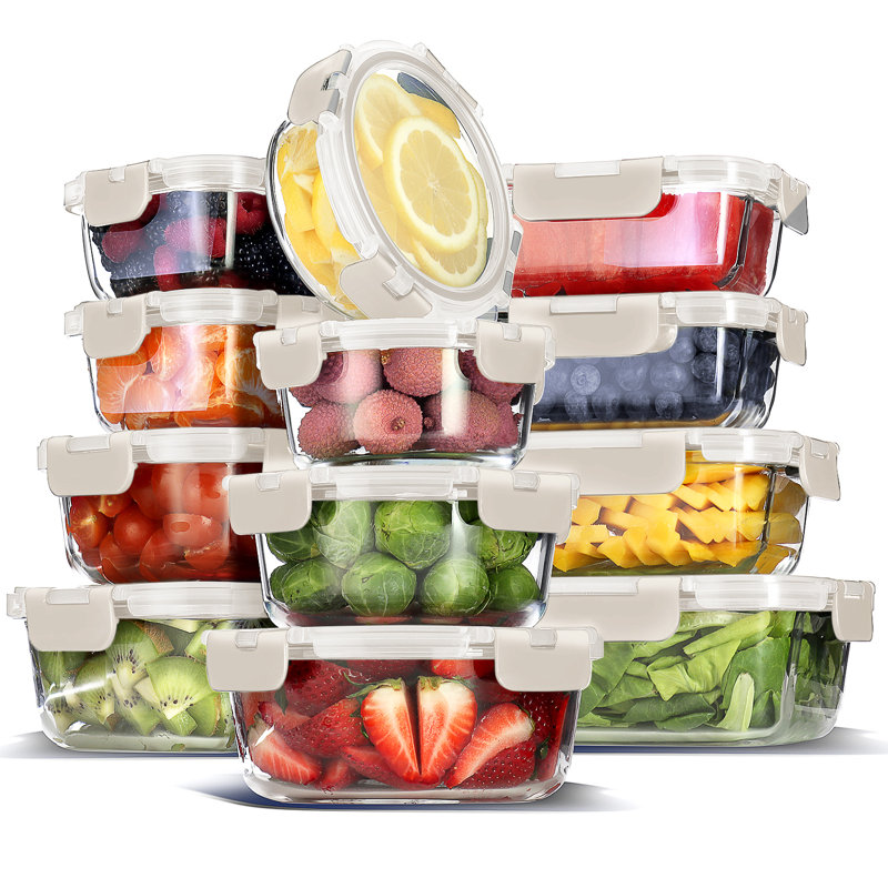 Contenants de rangement en verre Ivy Bronx avec couvercles, contenants pour aliments avec couvercles étanches, Crème