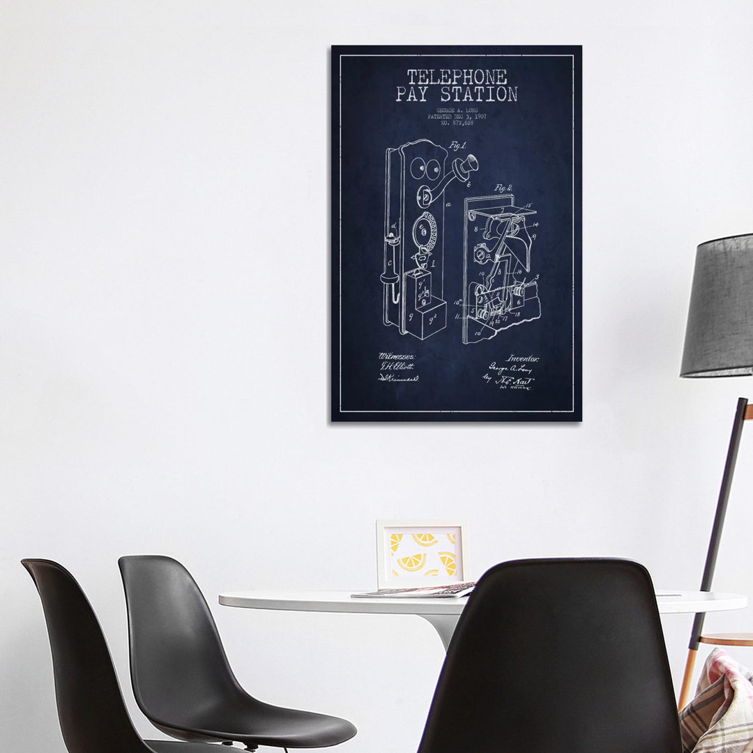 Long Telephone Blue Patent Blueprint von Aged Pixel - Gallery-Wrapped Canvas Giclée on Canvas