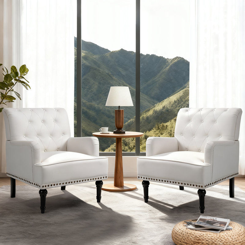 28.5" W Faux Leather Armchair, White Faux Leather