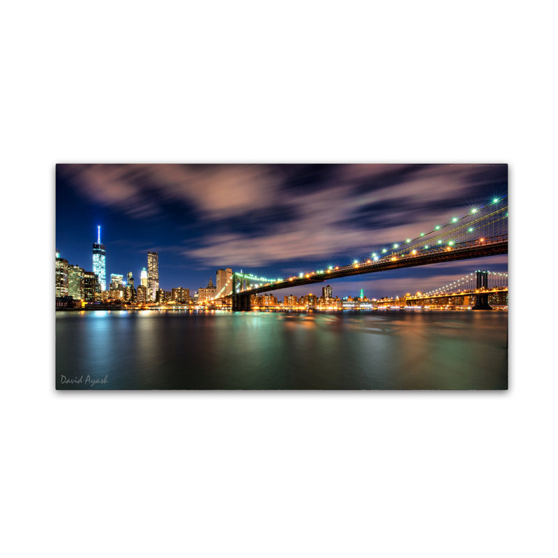 «Brooklyn Bridge and Downtown», reproduction de photo sur toile tendue, H 24 po x l 47 po x P 2 po