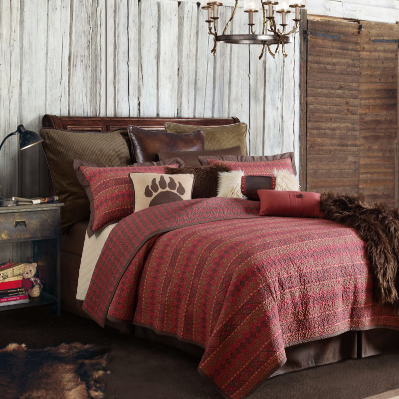 King Size Red Cotton Reversible Quilt Set with Shams