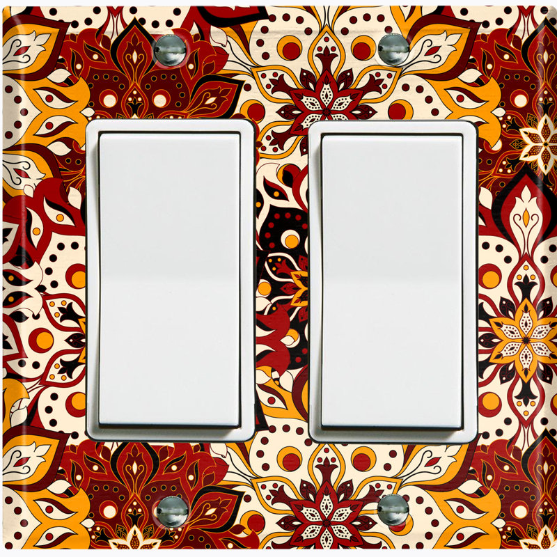 Red Tan Bundle Mandala Flowers Tile Patterned 2 - Gang Rocker Standard Wall Plate