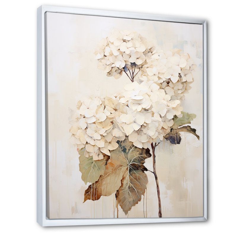 Rétro minimalisme hydrangée IV - art mural hortensia, H 40 po x l 30 po x P 1,5 po, Cadre flottant blanc