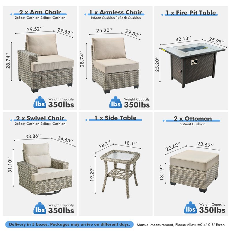 Ensemble de conversation en osier / rotin pour 5 personnes avec chaises pivotantes et coussins Wahkon, Oui, Beige